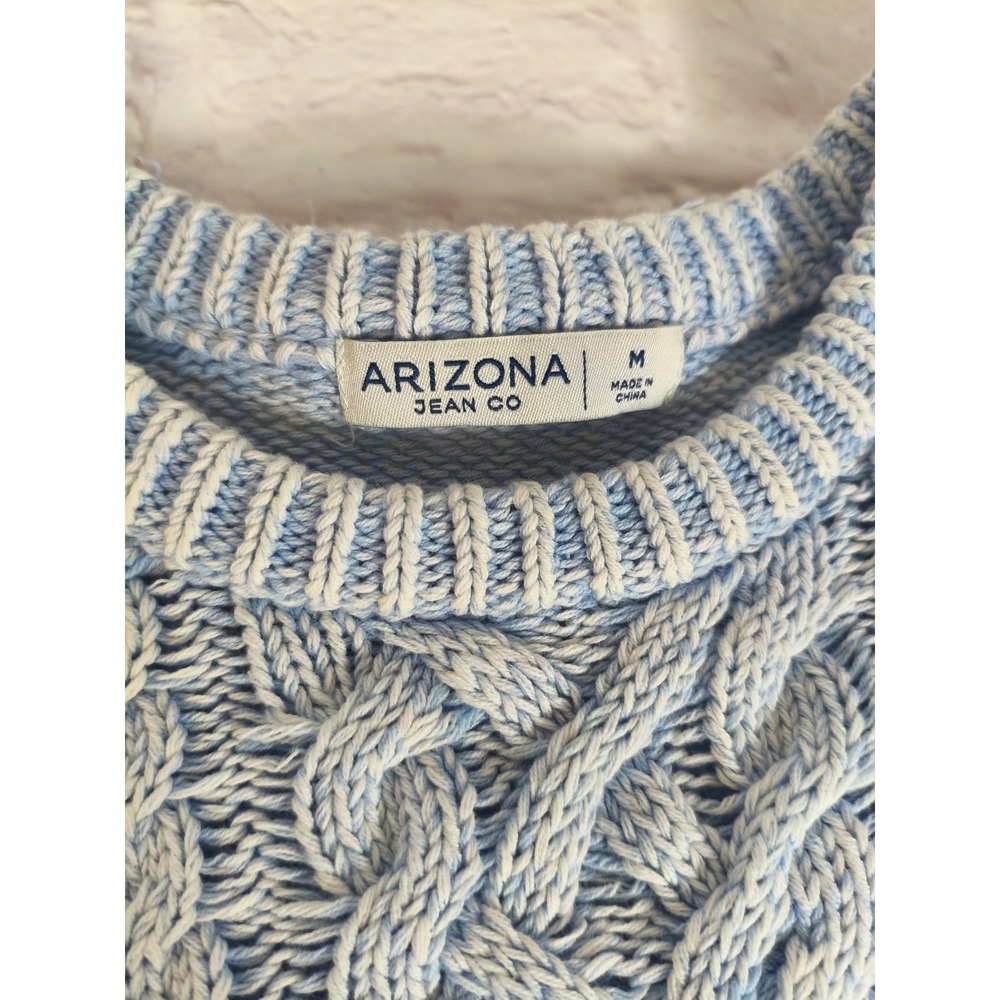 ARIZONA JEAN CO light blue Cream Marled Cable Knit Cropped Sweater Size Medium - Picture 3 of 8